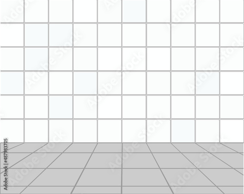 White ceramic tile wall and floor. 3D illustration