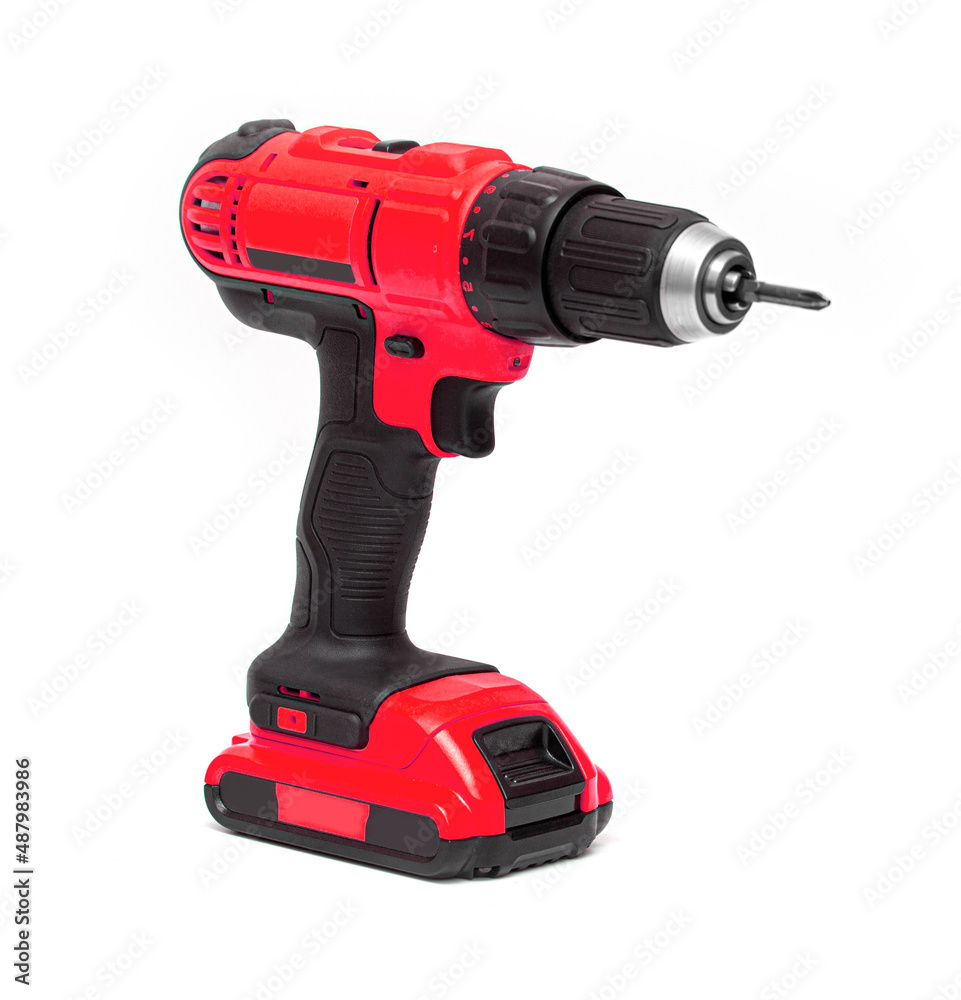 Red electric cordless screwdriver