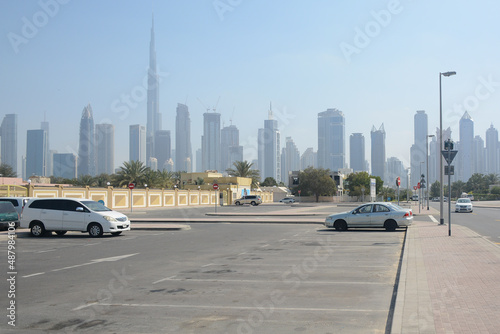 Dubai  UAE - February 3  2022  View to Burj Khalifa and sky line from Al Wasl district