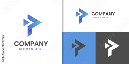 abstract letter P logo design with play icon vector symbol for media, technology, elements logo