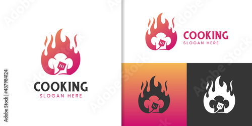 cooking hot food logo for chef cook restaurant logo design, food menu hotness icon vector symbol