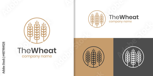 Luxury golden grain wheat or rice logo design linear style icon symbol brand