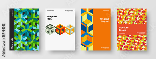 Trendy geometric hexagons booklet layout bundle. Modern magazine cover A4 vector design concept composition.