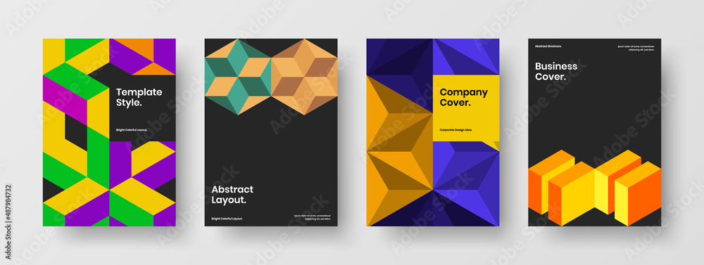 Fototapeta premium Premium mosaic hexagons pamphlet illustration collection. Colorful book cover A4 vector design concept composition.