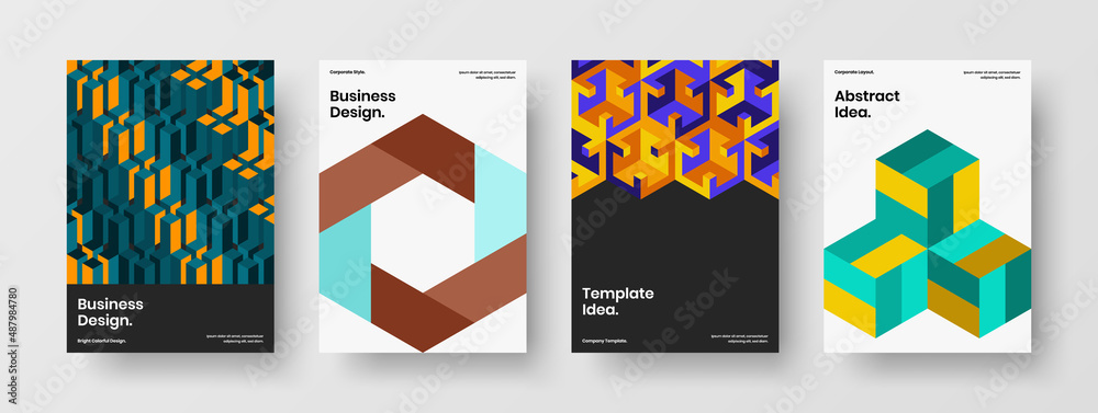 Fototapeta premium Fresh company brochure A4 vector design template composition. Premium mosaic shapes postcard layout bundle.