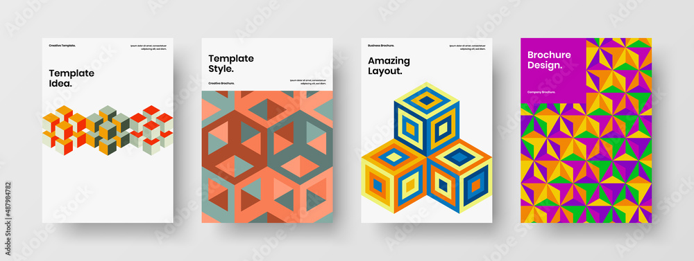 Modern book cover vector design illustration collection. Creative mosaic tiles flyer layout composition.
