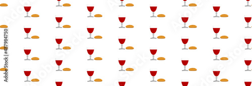 Communion banner with wine and bread on a white background, seamless banner. 