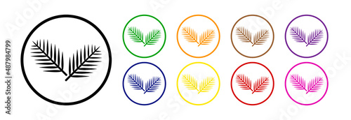Icon of green palm leaves in different colors. Icon for the holiday of Palm Sunday. 