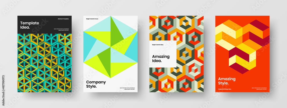 Original geometric tiles handbill layout set. Vivid poster vector design concept collection. Original geometric tiles handbill layout set. Vivid poster vector design concept collection.