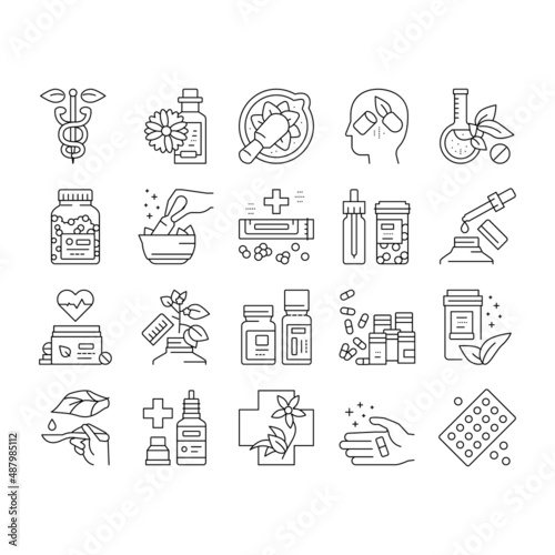 Homeopathy Medicine Collection Icons Set Vector .