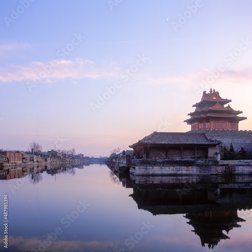 China  Beijing  Sunrise over the Walls of the Forbidden City  Gugong 