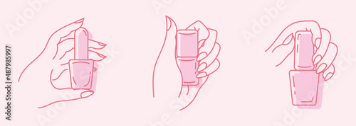 A set of illustrations with women's hands and nails. Nail polish. Online art, offline. Isolated on a white background.