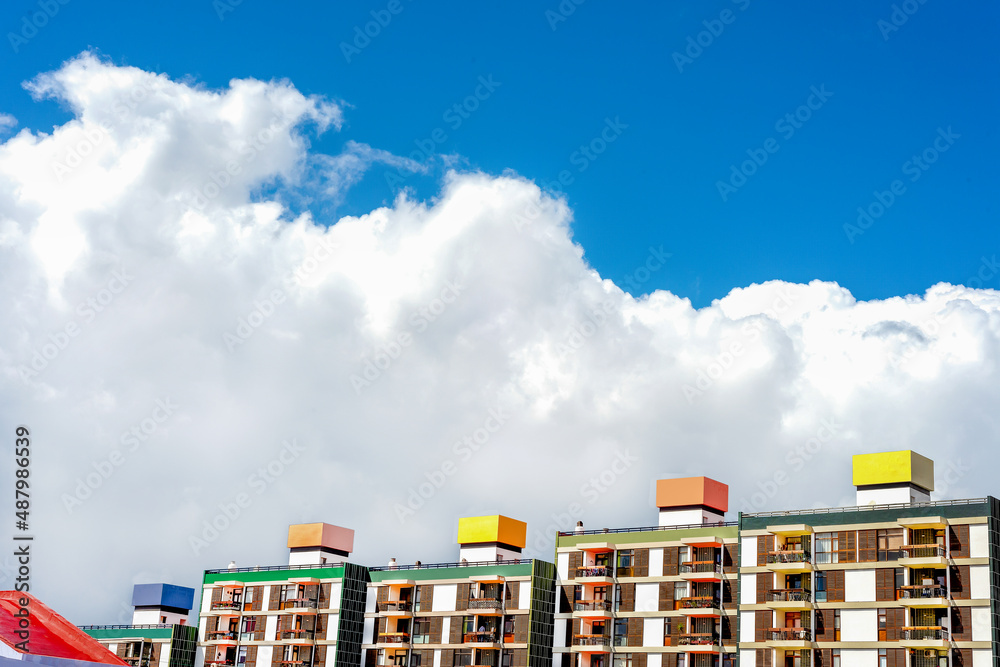 Modern buildings with a sky with clouds in Tenerife. Canary Islands.