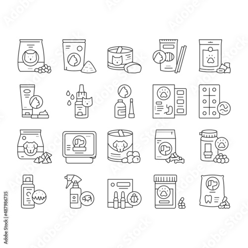 Pet Products Food Collection Icons Set Vector .