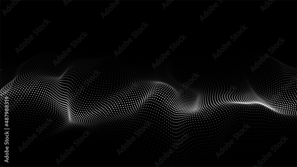 Digital dynamic wave of particles. Vector abstract black futuristic background. Big data visualization. Digital dynamic wave of particles. Vector abstract black futuristic background. Big data visualization.