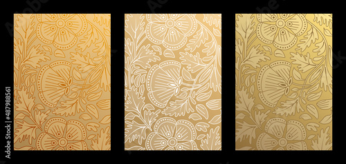 Ensemble de fond aux nuances cuivre et or avec une décoration au motif floral stylisé incrusté. photo