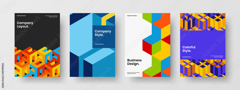 Fototapeta premium Isolated geometric pattern poster concept bundle. Trendy booklet vector design layout composition.