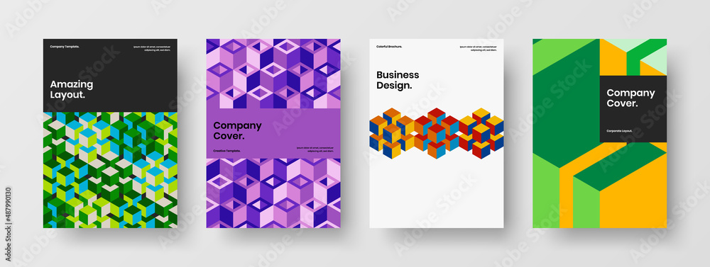 Fototapeta premium Unique handbill vector design template bundle. Modern mosaic shapes flyer illustration set.