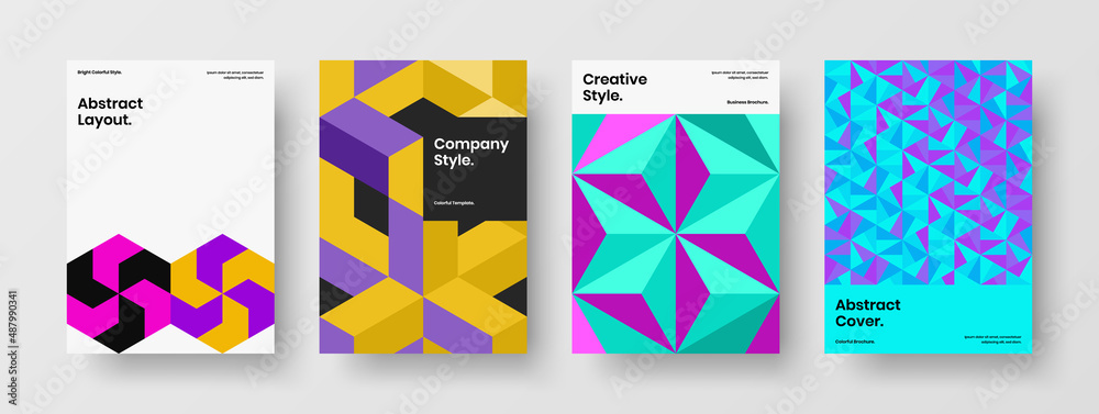 Fototapeta premium Creative corporate cover A4 design vector concept collection. Abstract mosaic pattern postcard illustration bundle.