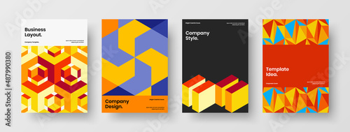 Colorful mosaic shapes postcard layout collection. Simple brochure vector design illustration set. © pro
