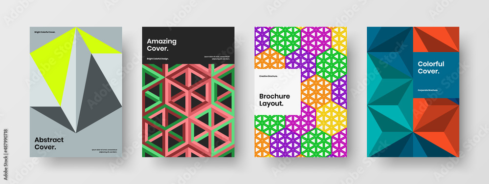 Minimalistic handbill A4 vector design template collection. Trendy mosaic shapes cover illustration composition.