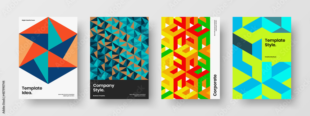 Unique mosaic shapes brochure concept composition. Abstract company identity design vector illustration collection.
