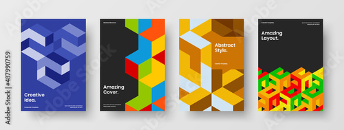 Trendy geometric tiles flyer layout collection. Premium corporate identity vector design illustration composition.