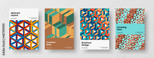 Isolated poster vector design template collection. Modern geometric tiles postcard illustration composition.