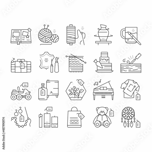 Diy Crafts Handmade Collection Icons Set Vector .