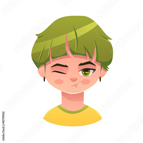 Obraz na plátně K-pop teen boy with green hair