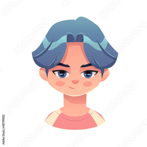Fototapet K-pop teen boy with blue hair
