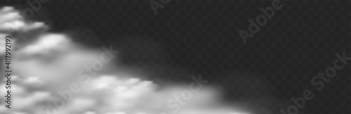 Realistic spooky fog texture. Horizontal banner with laying textured cloud effect