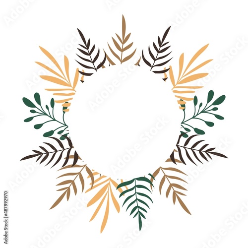 Wallpaper Mural Summer tropical banner in boho style. Earthy beige, green colors. Botanical, tropical leaves, plant branches for summer sale banners, wall art, fabrics, design. Simple flat style vector illustration. Torontodigital.ca