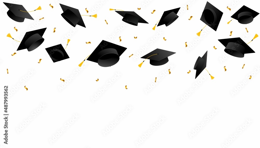 Vector Illustration Of Graduation Cap And Confetti Isolated On White Vector Illustration Of Graduation Cap And Confetti Isolated On White