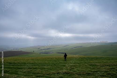 person walking in the field, Wheat field, wonderful nature of Thrace, Turkey © Yasin