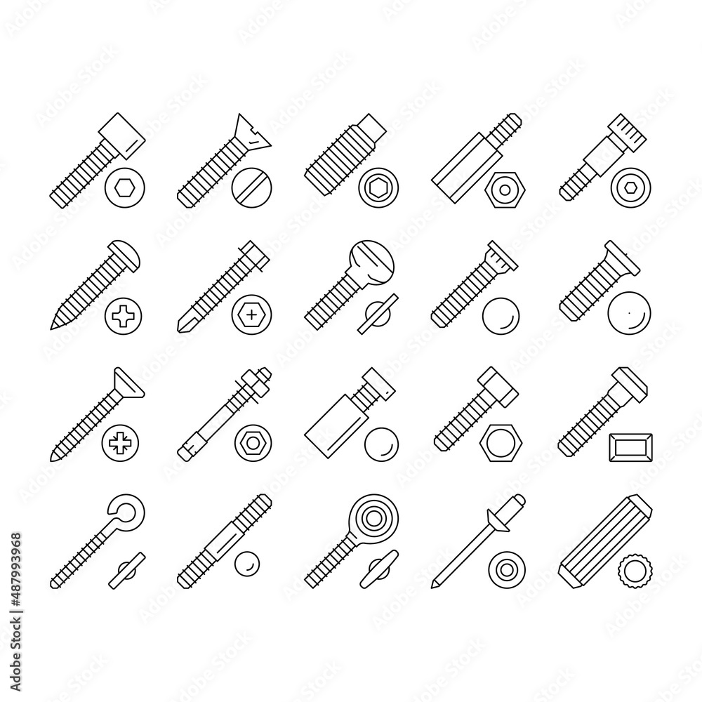 Screw And Bolt Building Accessory Icons Set Vector .