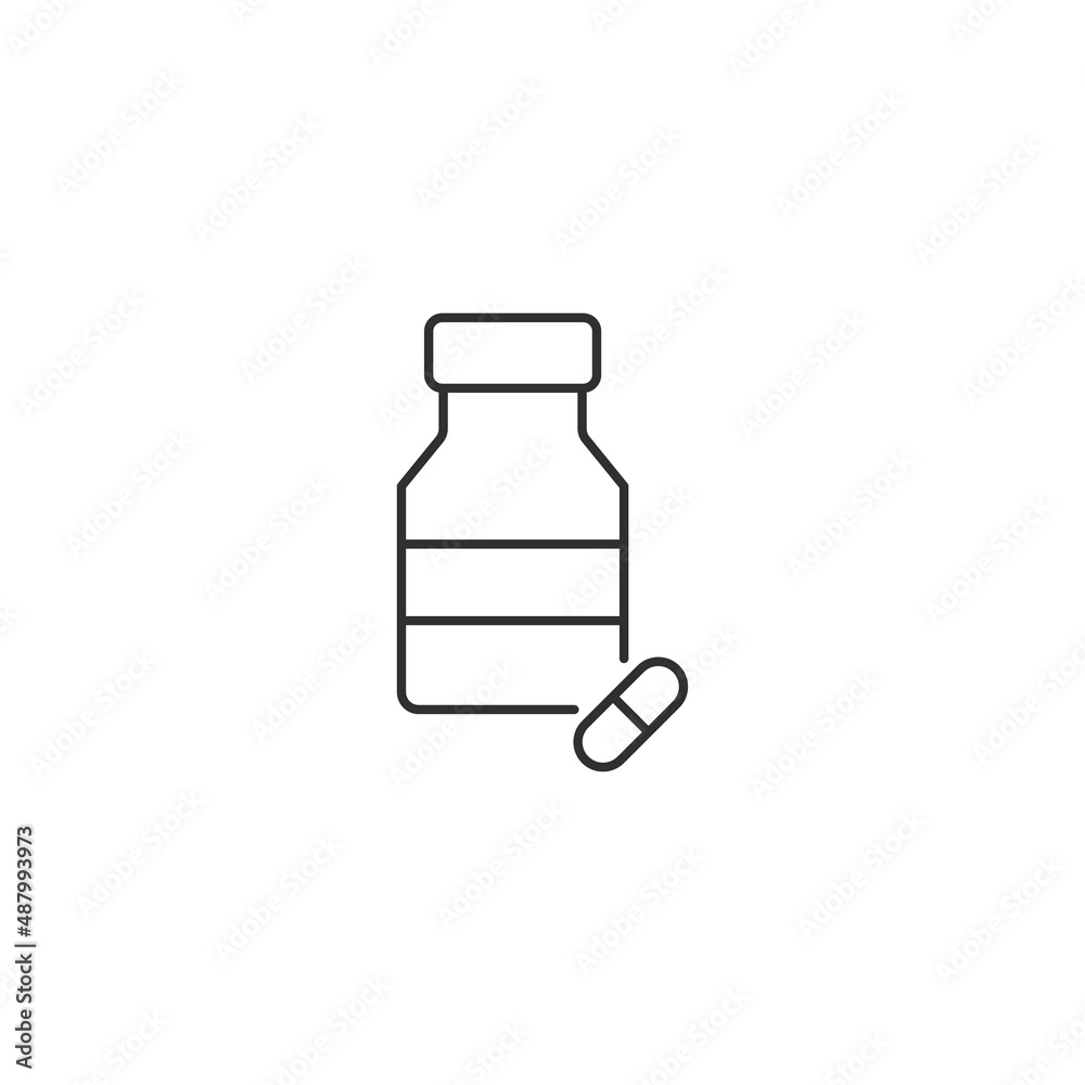 Pill bottle vitamin container line icon. Medicine pharmaceutical drugs Pill bottle vitamin container line icon. Medicine pharmaceutical drugs