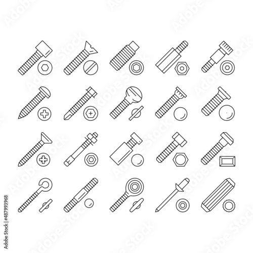 Screw And Bolt Building Accessory Icons Set Vector .