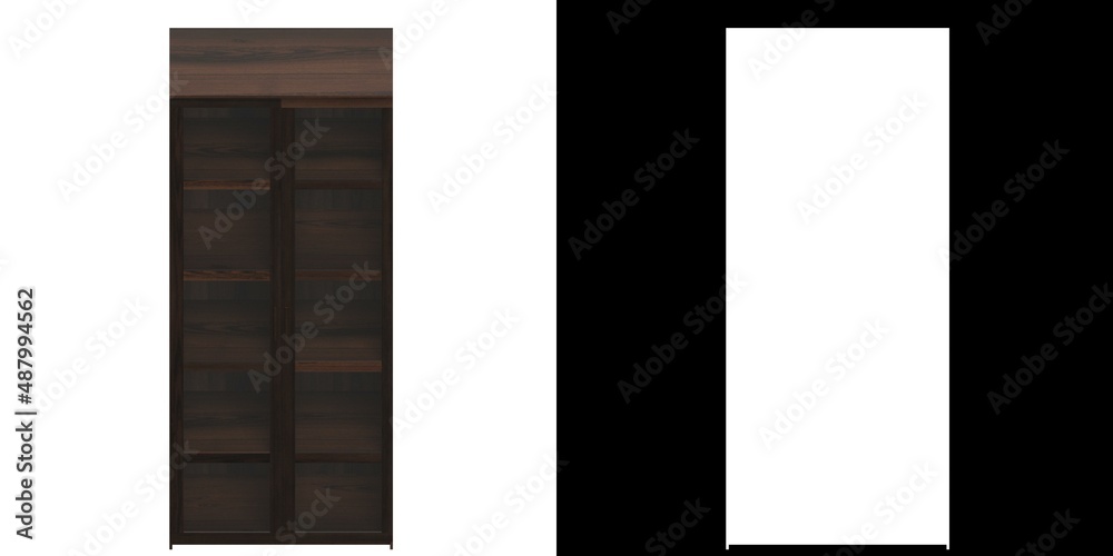 3D rendering illustration of a window cabinet bookcase 3D rendering illustration of a window cabinet bookcase