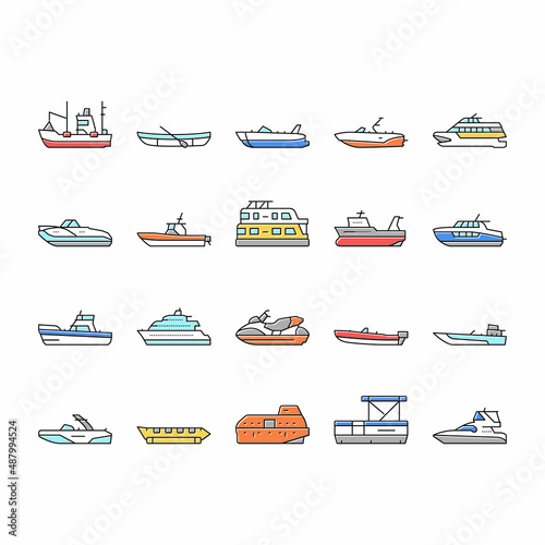 Boat Water Transportation Types Icons Set Vector . photo
