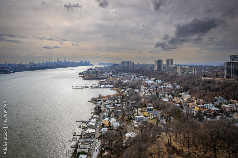 Obraz premium Aerial Drone of Fort Lee New Jersey