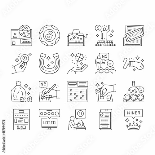 Lotto Gamble Game Collection Icons Set Vector .