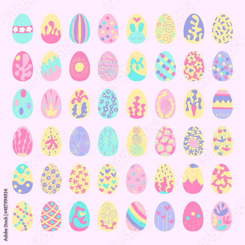 Colorful Easter collection with Easter eggs and decorative elements. Easter card