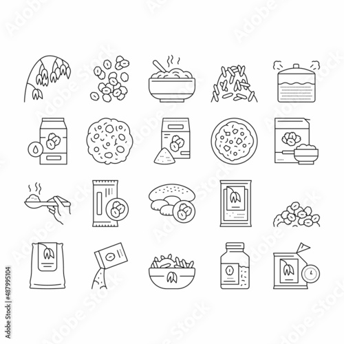 Oatmeal Nutrition Collection Icons Set Vector .