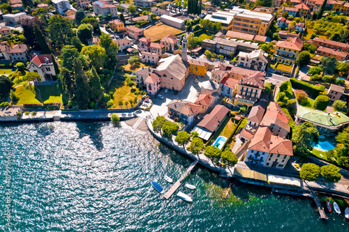 Lenno. Idyllic town of Lenno and Como lake waterfront aerial view