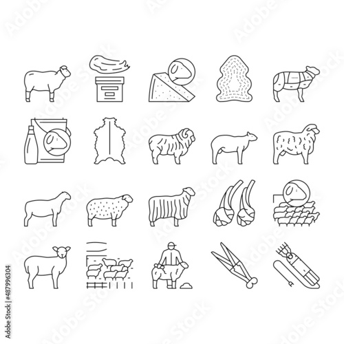Sheep Breeding Farm Business Icons Set Vector .