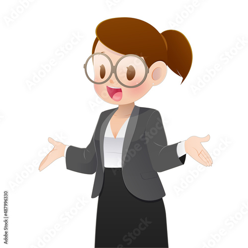Cartoon businesswoman talking.