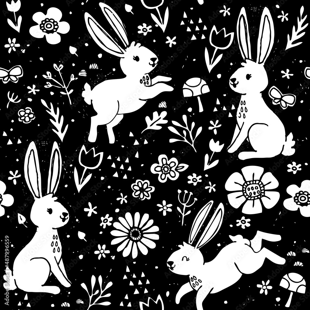 Printable Texture Rabbit Vetor de These sweet rabbits are enjoying time in a flower meadow ...