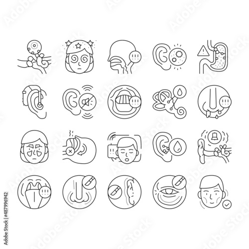 Otorhinolaryngology Treatment Icons Set Vector .