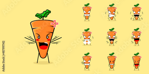 cute carrot character with angry expression. green and orange. suitable for emoticon, logo, mascot